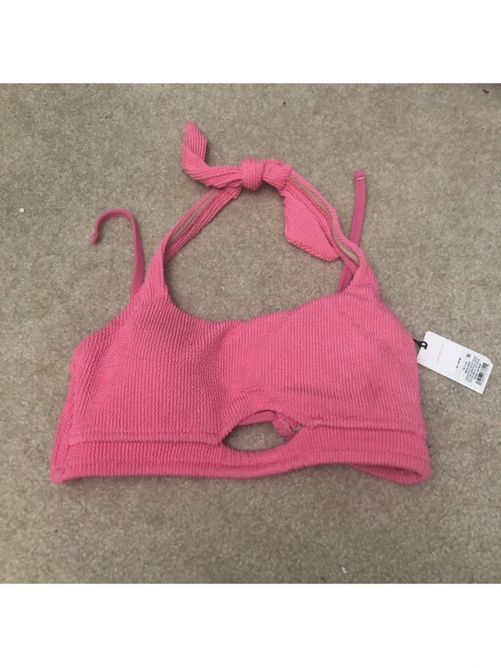 shade and shore bikini Pink Ribbed Halter Bikini Top D DD Center Cutout A1